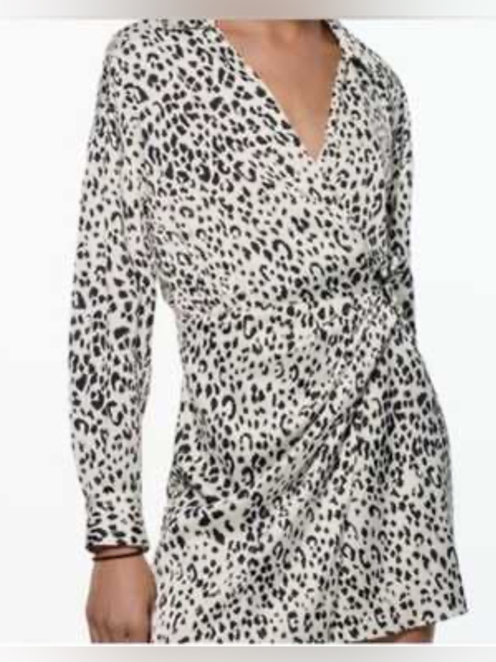 NWT Zara Black &White Leopard Print Wrap Style Midi Dress